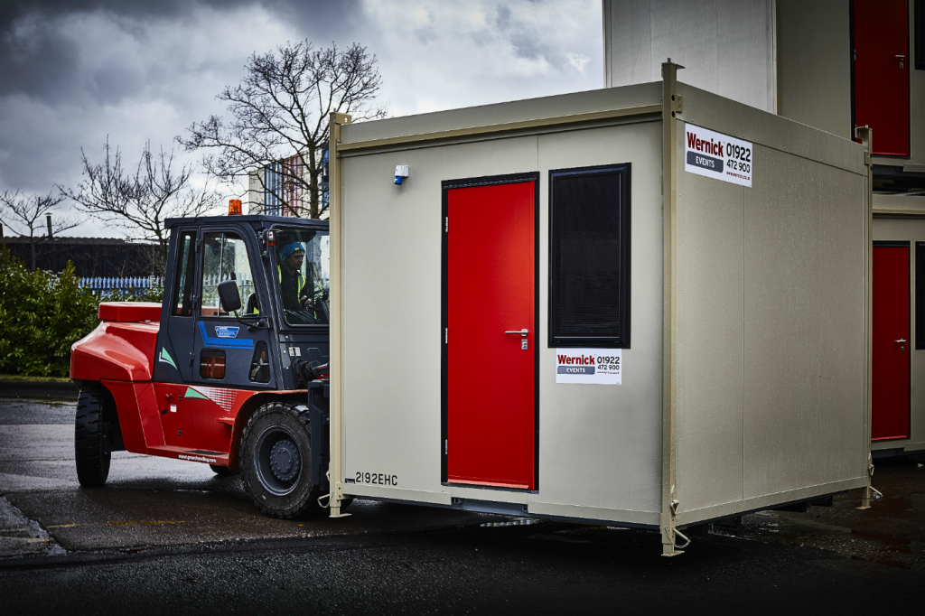 Modular security door for a modular building.