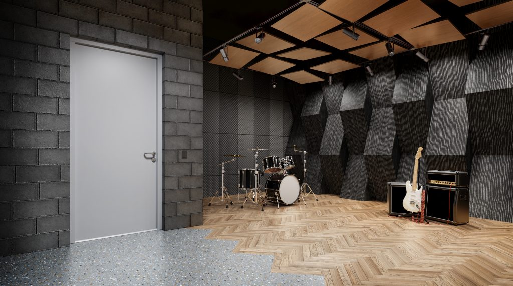 Defender Soundguard steel door in a music room