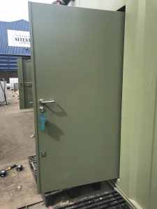 Cream steel door with silver handle