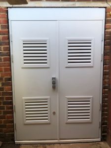 White louvered double doors