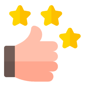 Cartoon style thumbs up with 3 yellow stars above it