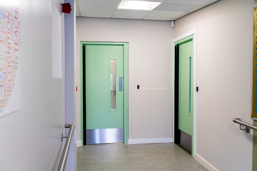 Steel healthcare internal doorsets manufactured by Metador