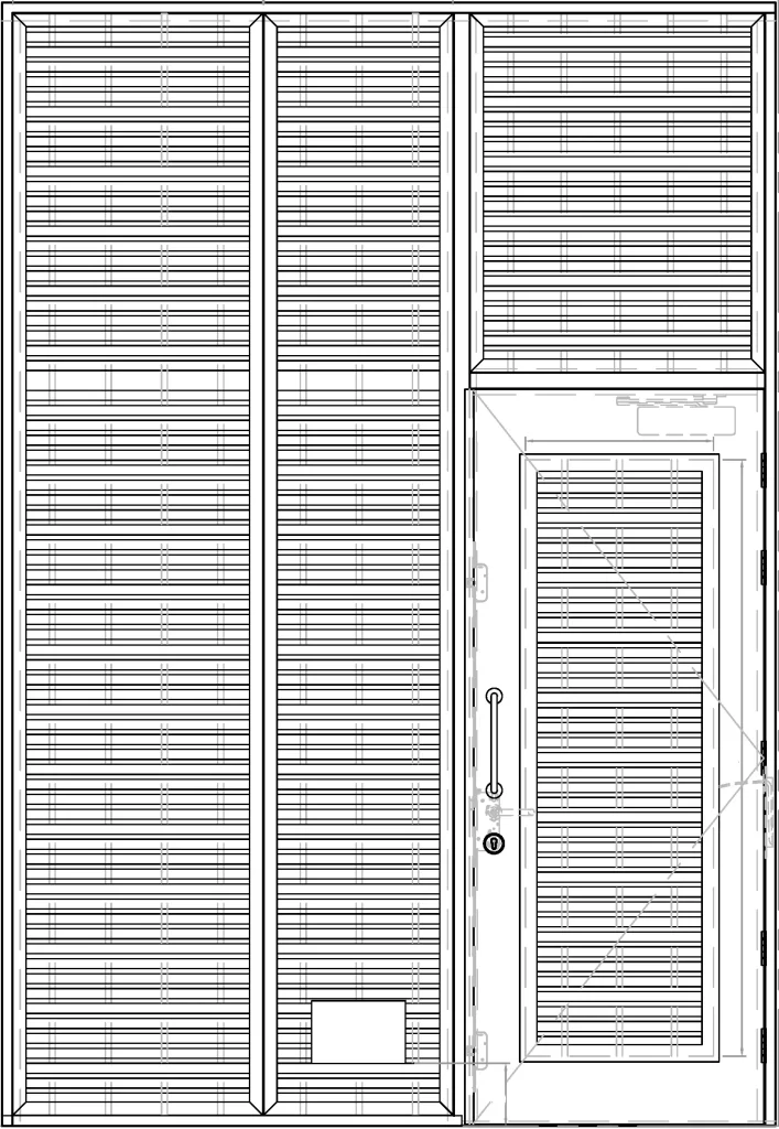 CAD drawing of a Metador bespoke steel louvred single door with large louvre panels